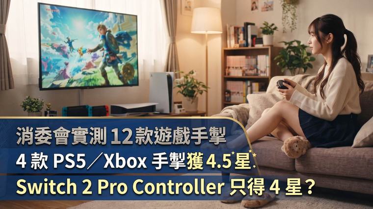 消委會實測 12 款遊戲手掣｜4 款 PS5／Xbox 手掣獲 4.5 星 Switch 2 Pro Controller 只得 4 星？ 何樂希 07-09-2026 22:33
